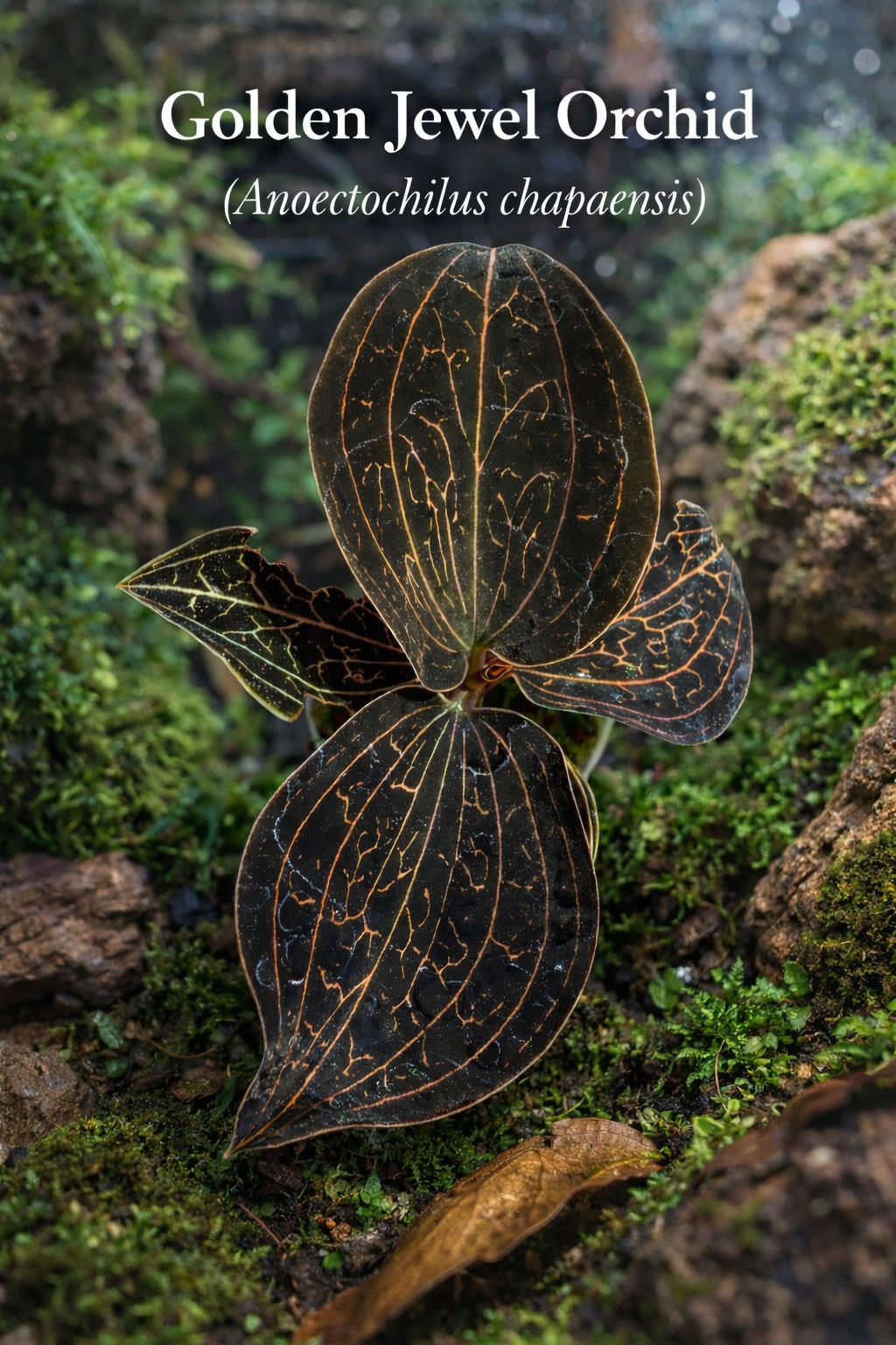 3” Potted Golden Jewel Orchid
(Anoectochilus chapaensis)